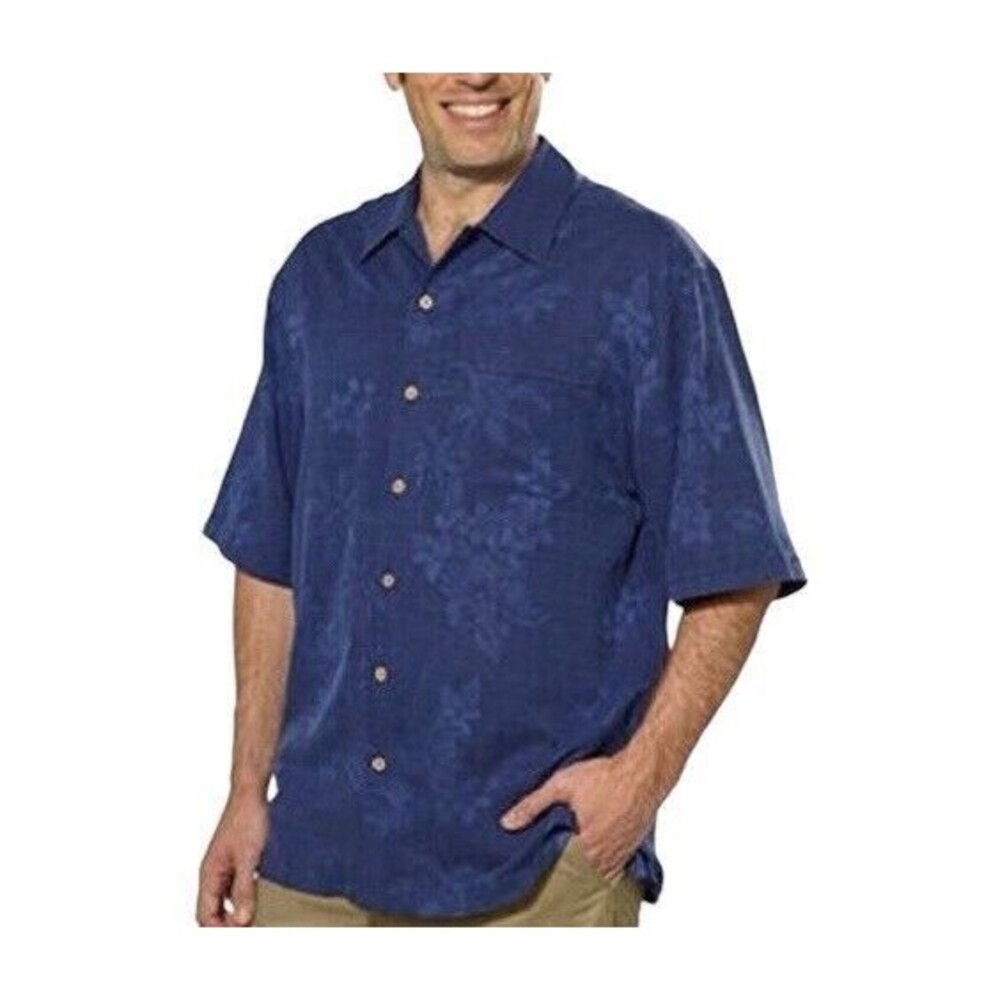JAMAICA JAXX 100% Silk Hawaiian Camp Shirt Blue Button Up Short Sleeve Size XXL